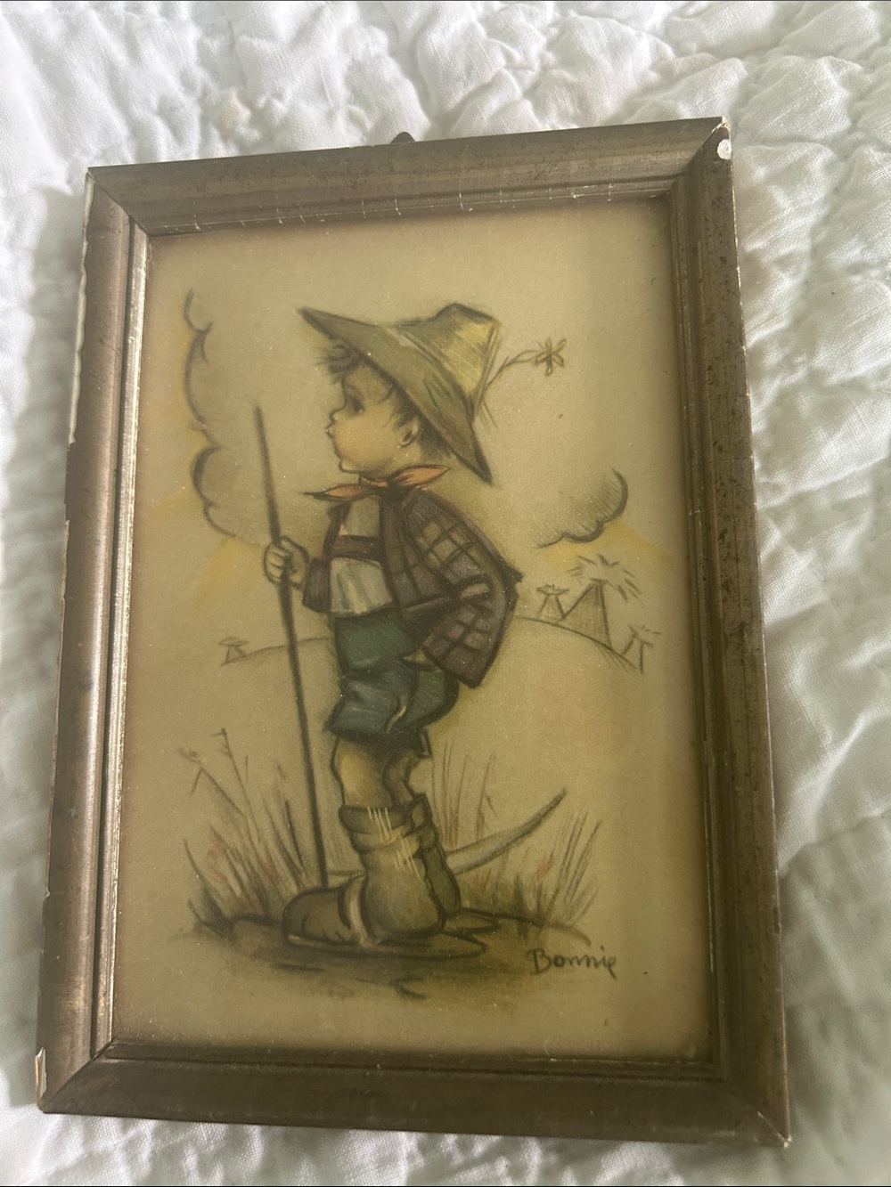 Hummel Boy Scout Illustration in Beige, Green and Brown